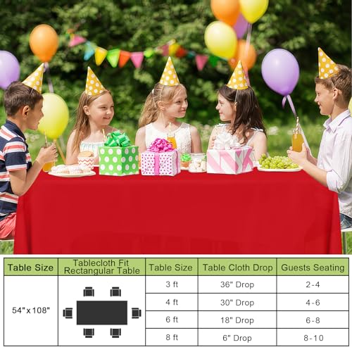 Image of Smiry Disposable Table Cloth - 15 Pack, 54 x 108 Inch Waterproof Rectangle Tablecloths for Parties, Decorative Plastic Table Cover, Leakproof & Sturdy, Red