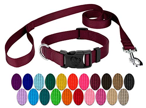 Country Brook Petz - Vibrant 26 Color Selection - Deluxe Nylon Dog Collar and Leash (Large, 1 Inch Wide, Burgundy)