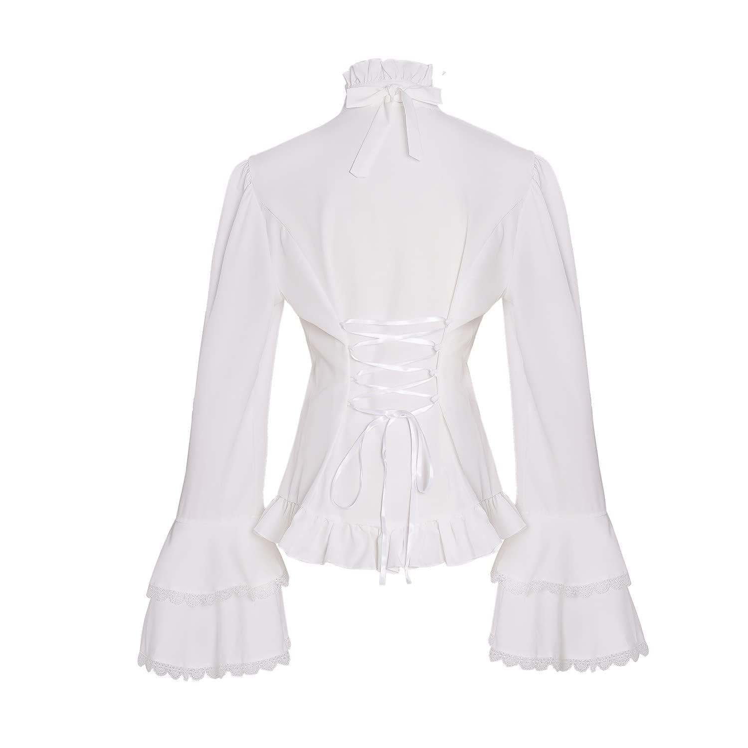 COSDREAMER Blusa vintage victoriana medieval gótica pirata para mujer, cuello de pie, camisa
