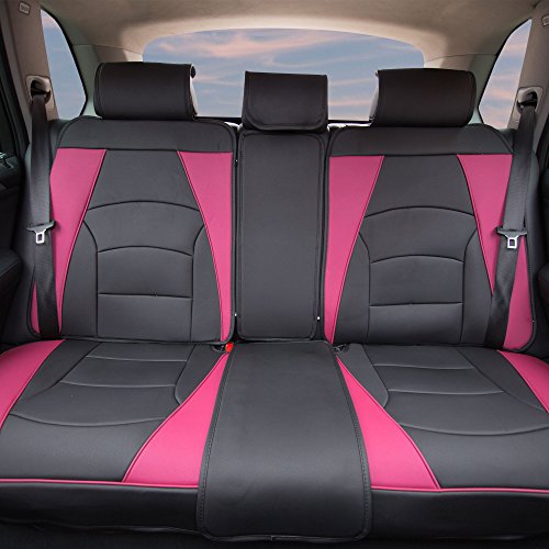 Image of FH Group Ultra Comfort Highest Grade Faux Leather Full Set Cushion Pads Car Seat Covers for Front and Rear- Universal Fit for Cars Trucks & SUVs Pink /Black