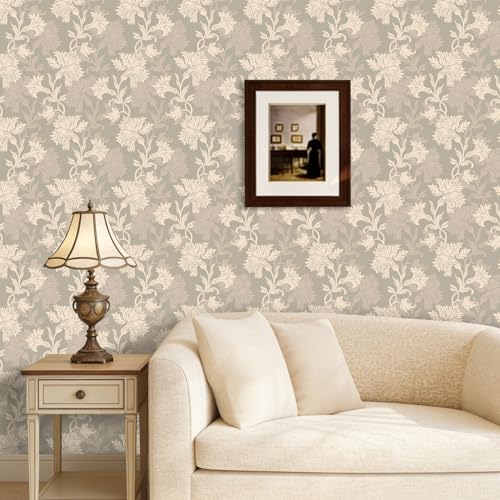 Papel Pintado Autoadhesivo Flores Vintage LaCheery Color Beige Crema 44.5cm x 700cm para Pared 3
