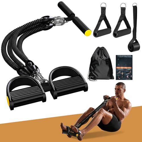 Pedal Resistance Band with Handle, Aturien Adjustable Powerful 4-Tube Elastic