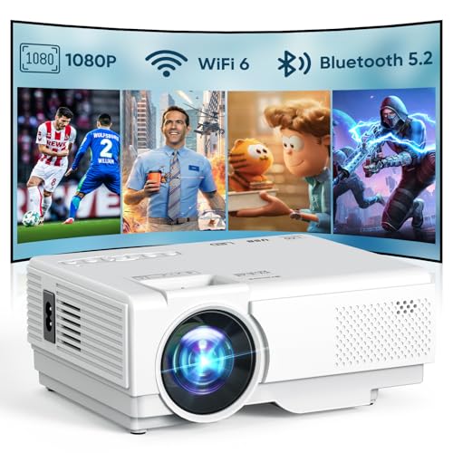 Projector with WiFi and Bluetooth, Upgrade Outdoor Projector, Mini Movie Projector Supports 1080P Synchronize Smartphone Screen by WiFi/USB Cable for Home Entertainment (WiFi)