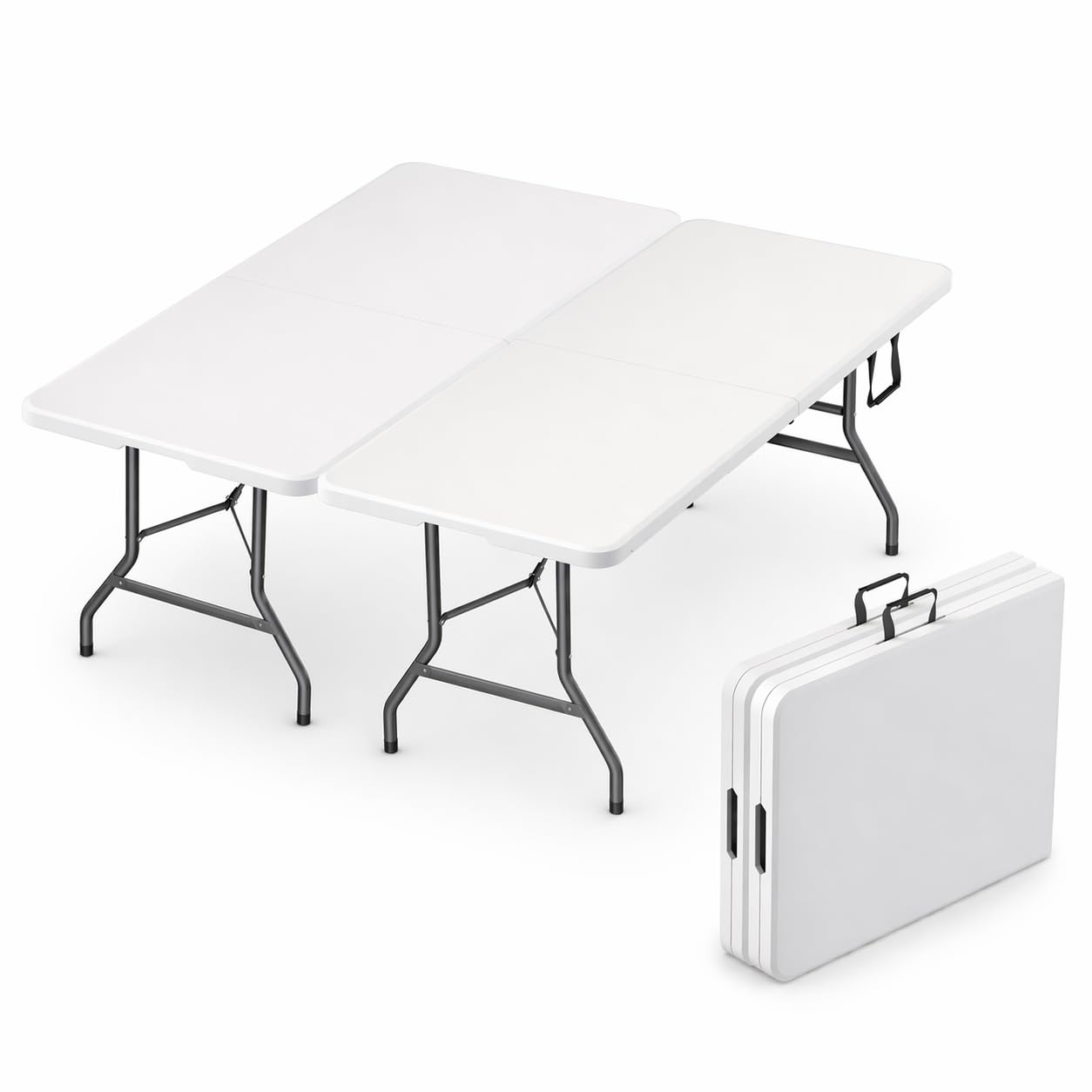 2 Pack of 6 Feet Foldable Table with Built in Handle &amp; Steel Legs | 6FT Heavy Duty Folding Portable | Perfect for Party, Dining, Wedding, Events, Picnic Indoor, Outdoor Camping Folding - 6 Foot