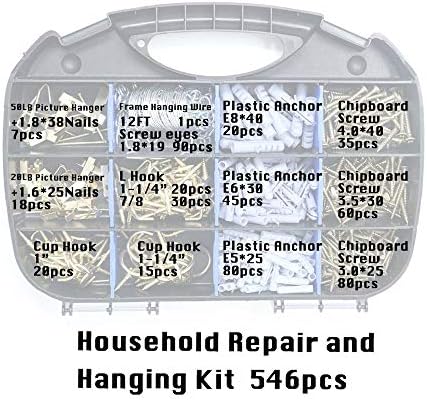 T.K.Excellent Household Repair and Hanging Kit, Screws, Anchors, Cup Hooks and Picture Hangers,558 Pcs