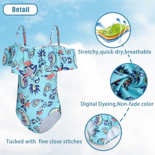 Image of Girls One Piece Swimsuits Off Shoulder Bathing Suit for Kids Hawaiian Swimwear 3-16 Years
