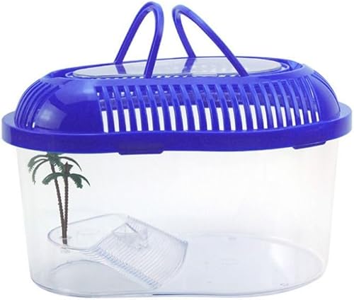 1 tanque de tortuga, hábitat portátil de tortuga, duradero con asa, caja de alimentación de peces dorados, contenedor de plástico para reptiles (S)