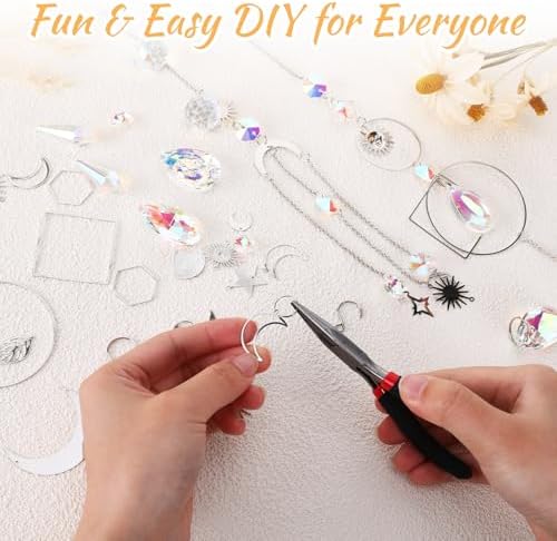 228Pcs DIY Suncatcher Kits for Adults, Crystal Suncatchers for Windows, Silver Sun Catcher Window Prism Rainbow Hanging Crystals Crafts for Women Garden Home Decor Gifts for Mother Wife Daughter - 5