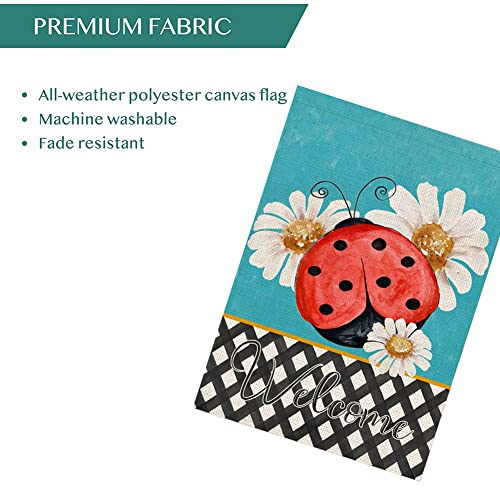 Qinqingo Ladybug Daisy Welcome House Flag 28" X 40" Vertical Double Sided Burlap Spring Summer House Flag For Garden Lawn Yard Outdoor Decorations (Hf-01) #TOP3