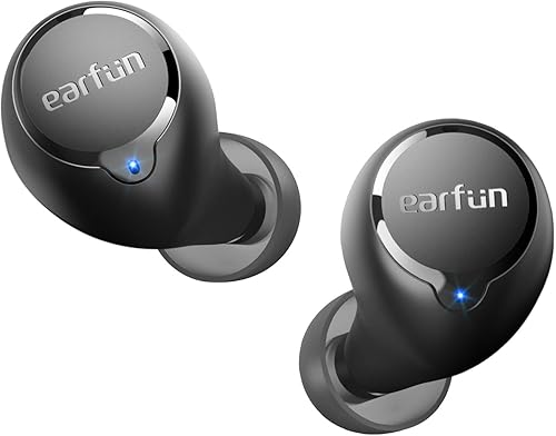 EarFun Auriculares inalámbricos 2S gratis, versión mejorada Auriculares Bluetooth con graves profundos, 4 micrófonos para llamadas claras,