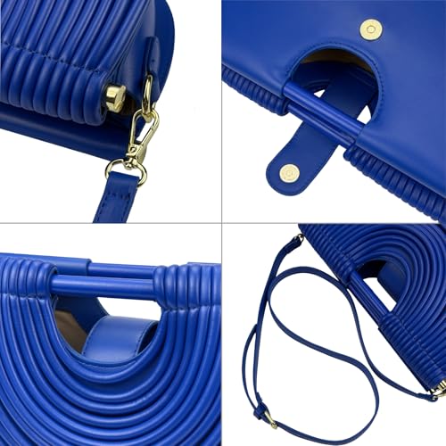Image of Elegant Half Round Chinc Woven PU Leather Lou Top Handle Bag for Women Formal Evening Clutch Purses