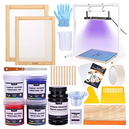 Caydo 46 Pieces Screen Printing Kit with 4 Color Screen Printing Ink, 2 Size Screen Printing Frame and Squeegees for Screen Printing