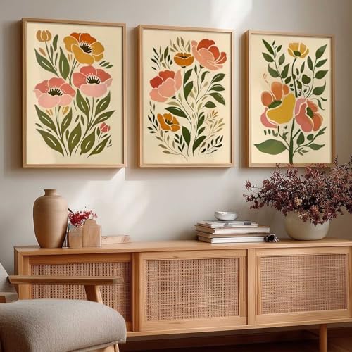 Image of kotart Botanical Art Home Decoration Painting | Floral Paintings With Frame For Living Room Bed Room Hotel Wall Decor Digital Reprint Set of 3 (10X13 inch)