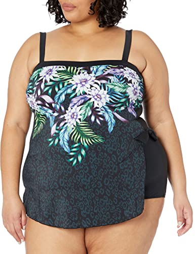Maxine Of Hollywood Women s Standard Bandeau Sarong One Piece Swimsuit, Black  Fiji Floral, 16