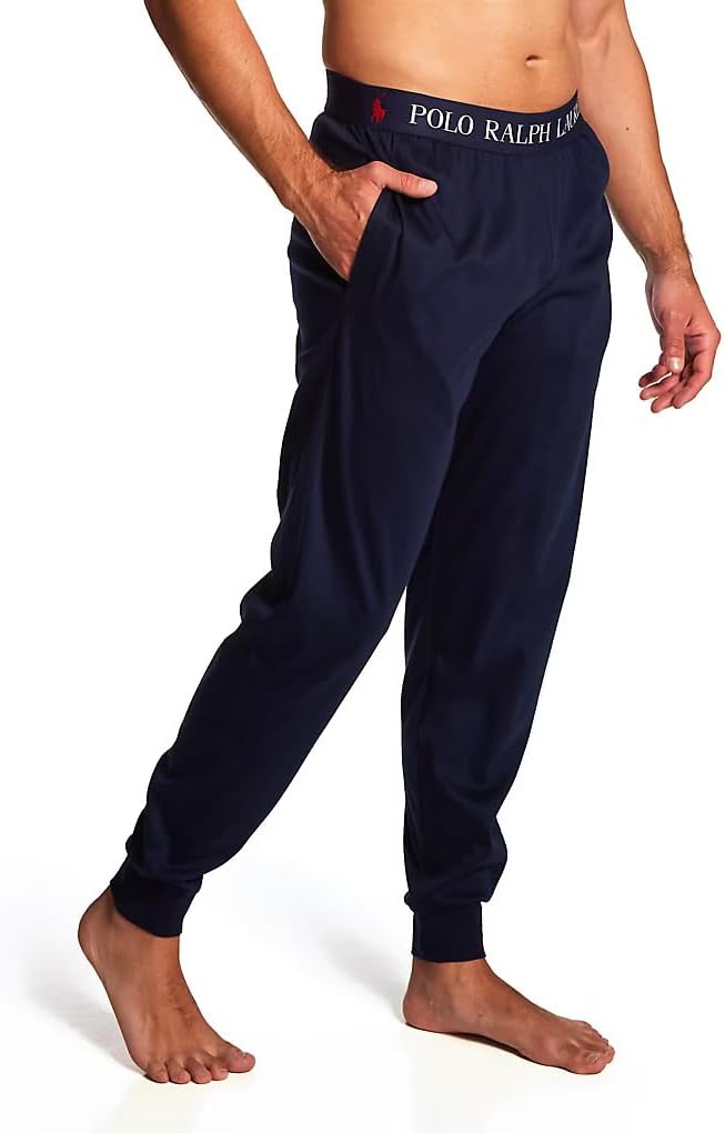 POLO RALPH LAUREN Men's Mercerized Cotton Pajama PJ Pants, Elastic Waist Jogger Loungewear Sleepwear, Red Pony Logo, PLCTJR