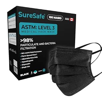 SureSafe 100 PCS ASTM Level-3 Masks Disposable, Black face mask, Medical mask, Disposable Masks with Earloops, dust mask - View 2