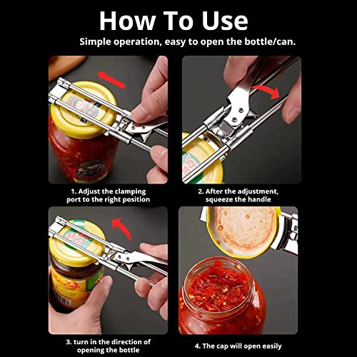 Bottle Opener Adjustable Non-Slip Jar Can Opener Stainless Steel Manual Opener Kitchen Breakfast Cooking Lid Remover Gripper Tool For Seniors Arthritis #TOP2