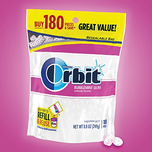 Image of ORBIT Gum Bubblemint Sugar Free Chewing Gum Bulk Pack, 180 ct Bag (Pack of 2)