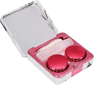 Contact Lens Case, Portable Marble Surface Mirror Square Soaking Contact Lens Case (Hot Pink)