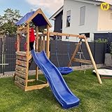 WICKEY Spielturm Klettergerüst FreeFlyer mit Schaukel & grüner Rutsche, Outdoor Kinder Kletterturm mit Sandkasten, Leiter & Spiel-Zubehör für den Garten - 6