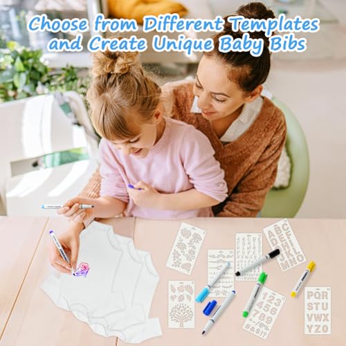 Miniatura 6 de Vicloon Bodies De Manga Corta Para Pintar, 3 Monos Algodón De Manga Corta Con 12 Bolígrafos Textiles Y 14 Plantilla De Pintura, Bodys Para Pintar Para Juegos De Babyshower