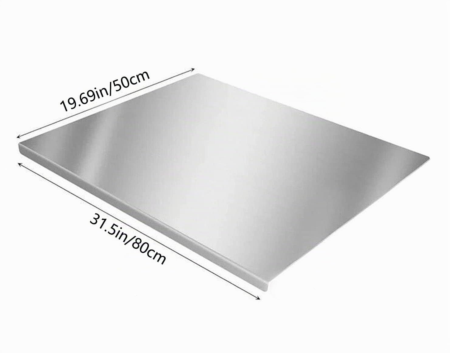 bimiti Edelstahl-Schneidebretter, Arbeitsflächenschutz, 80 x 50 cm, extra großes Schneidebrett, Arbeitsflächenschutz, Gebäckbrett, Backbrett mit Lippe und Nudelholz