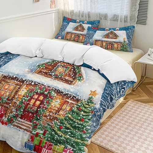 Ropa de cama de Papá Noel con funda nórdica infantil suave de microfibra 3