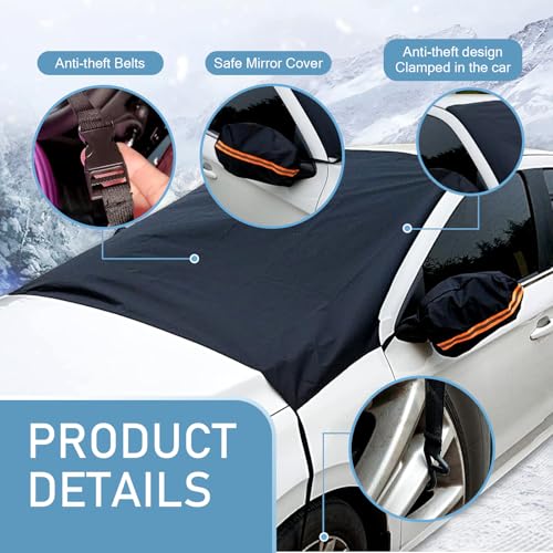 Image of 1 PC Car Windshield Snow Cover, Wiper Front Window Protector Windshield, 94.5 inch x 57.3 inch Car Front Window Protector Accessories, Universal for Most Cars (Black)