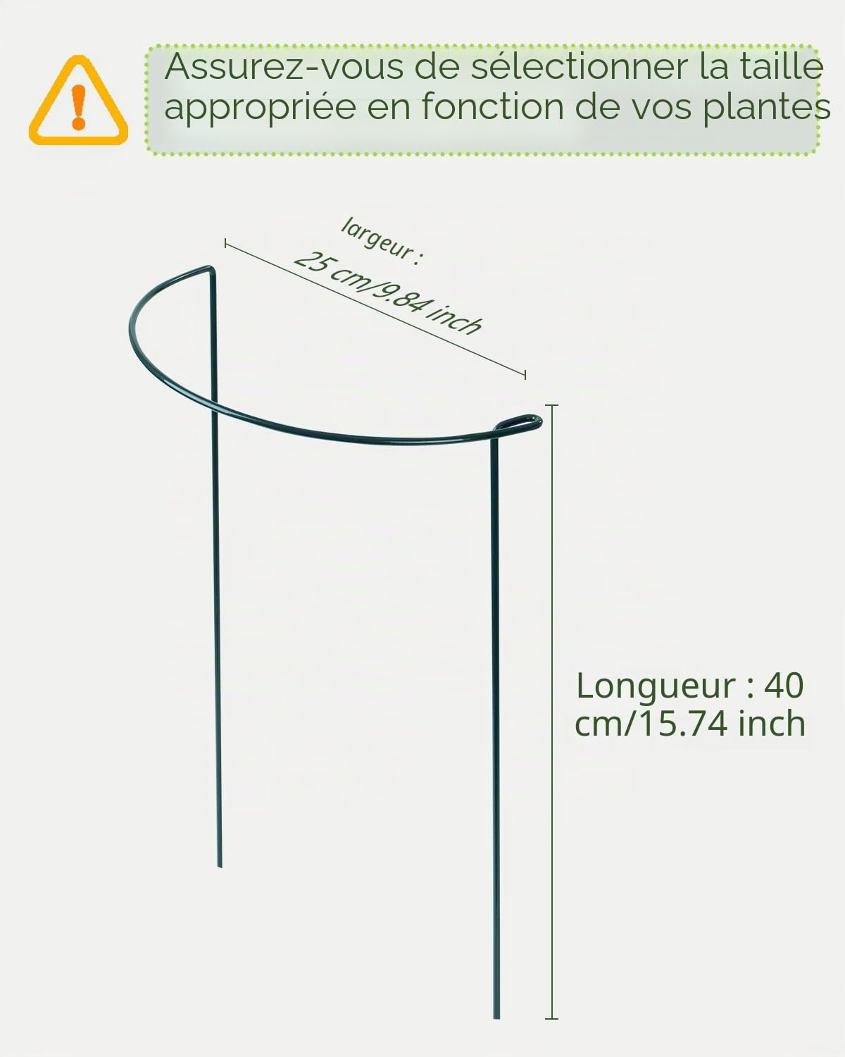 Supports de Plantes de Jardin 25x40cm, SproutMaven Lot de 10 Tuteurs pour Plantes de Jardin en Métal Demi-Rond, Cages à Anneaux de Support de Plantes pour Plantes D'extérieur et D'intérieur