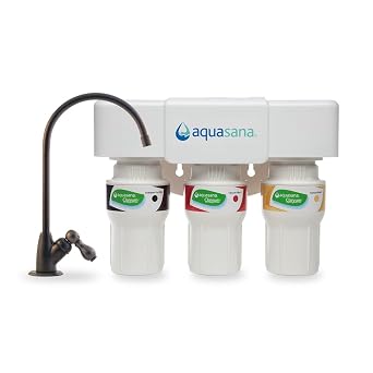 Aquasana Under Sink Water Filter System - Reduces PFAS, Lead, Chlorine in Drinking Water - Under Counter Claryum Filtration for Kitchen - 3-Stage - Oil-Rubbed Bronze Faucet - AQ-5300.62