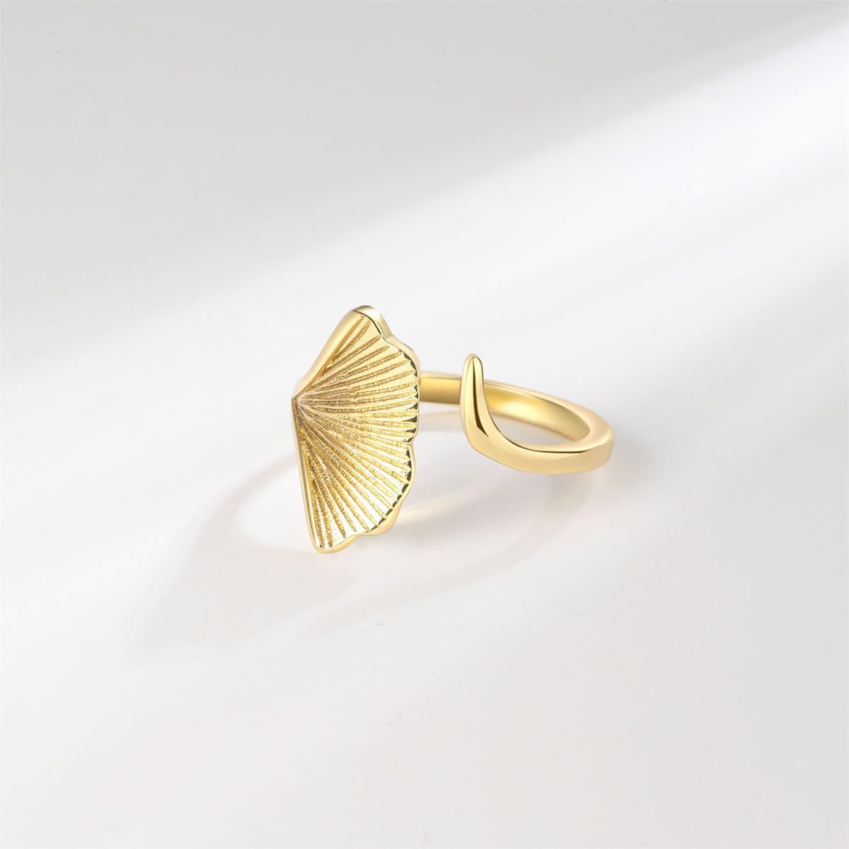 Dainty Ginkgo Leaf Open Band Ring for Women Silver Gold-Toned Ginko Leaves Statement Wrap Finger Rings Adjustable Comfort Fit Elegant Wedding Engagement Jewelry - Image 4