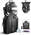 MONISEN Misting Fan for Outside Patios, Rechargeable Battery Operated Mist fan, Camping Mister Fan With Remote, 4 Mist Nozzles, 3 Light Settings, 4 Timers for Fishing/Golf/Garden/Party/Tent/Beach