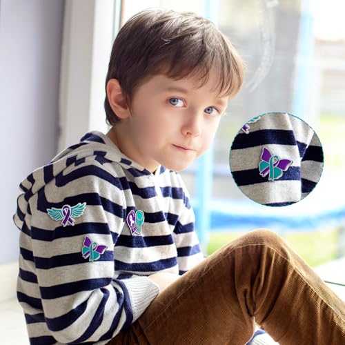 Suicide Awareness Pins Enamel Suicide Prevention Pins Teal and Purple Ribbon Lapel Pins Sexual Assault Awareness Pin Bulk for Social Public Charity Campaign Supplies, 12 Styles2