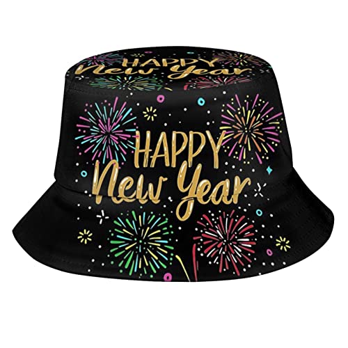 Happy New Year Bucket Hat for Men Women Teens Packable New Year Theme Sun Hats Fisherman Hat Cap