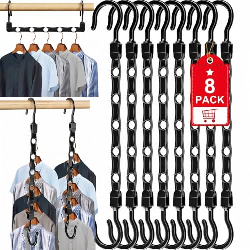 Image of 8 Pack Hangers Space Saving Magic Space Saver Storage Smart Plastic Clothes Hanger Organizer Closet Organizers and Storage for Closet Wardrobe Apartment College Dorm Room Essentials, Black
