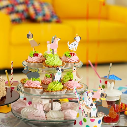 Colorich 36 Stück Hunde muffin deko, Hundegeburtstag Cupcake Topper, Tortendeko Tiere für Hunde Welpen Motto Party, Kindergeburtstag, Babyparty, Partyzubehör