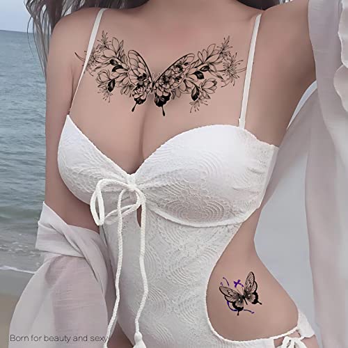 Roarhowl Mulheres Sexy Tatuagem Temporária Conjunto de Tatuagem Sexy Lindas Flores Realistas 3D Requ