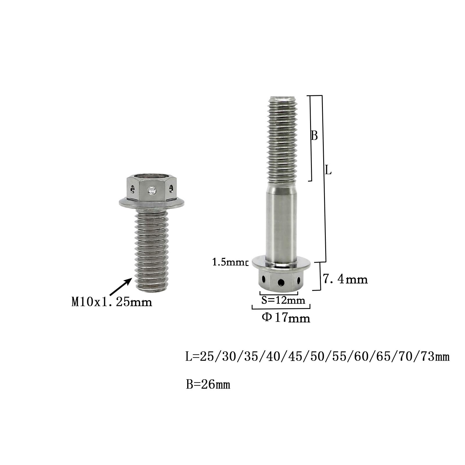 RISON-Titanium Tornillos de Brida de Titanio M10x1.25x30mm, 5 Piezas Tornillos de Cabeza Hexagonal con Reborde, Tornillos de Máquina Cabeza Allen, Accesorios de Modificación para Motocicleta, Bici