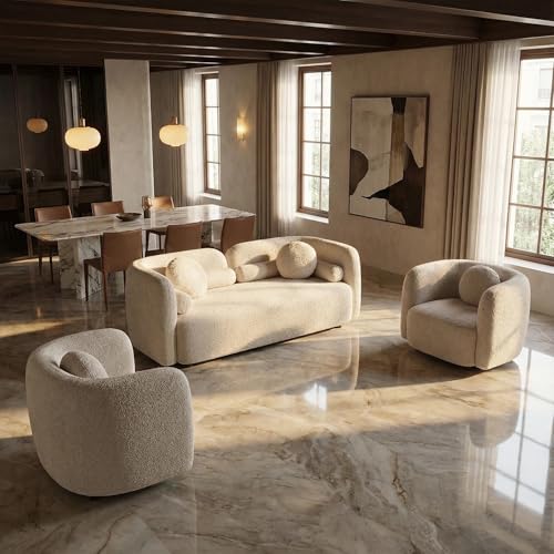 Image of 4PCS Sofa Set for Living Room, Boucle Sofa Set with 2 Loveseat Sofas and 2 Accent Chair, Minimalist Couch Set, 6 Seater Living Room Furniture Sets for Apartment Home Office (Beige)