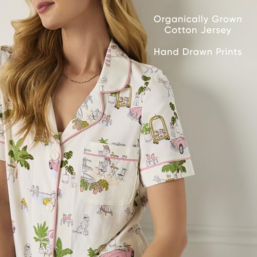 Image of Bed Head PJs Womens Matching Pajamas - Soft Organic Short Sleeve Button Down PJ Shirt & Shorts Set - Sleepwear & Loungewear