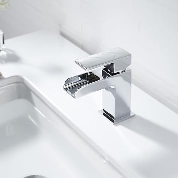 Waterfall Basin Tap with Waste,Bathroom Single Lever Chrome Plated Brass Sink Mixer Tap
