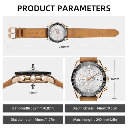 Image of BENYAR Men's Watches Chronograph Watch for Men Multifunction Black Waterproof Sport Fashion Quartz Wristwatches Calendar with Stainless Steel Strap