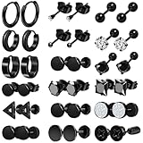 ONESING 18 Pairs Men's Black Earrings - Stainless Steel Hoop & Stud Set