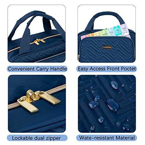 Leudes Travel Pill Bottle Organizer,Medicine Organizer And Storage,Home Medication Bag, Cases ,Carrier For Pills,Vitamin,Fish Oil,Supplements For Women And Men (Medium, Blue) #TOP4