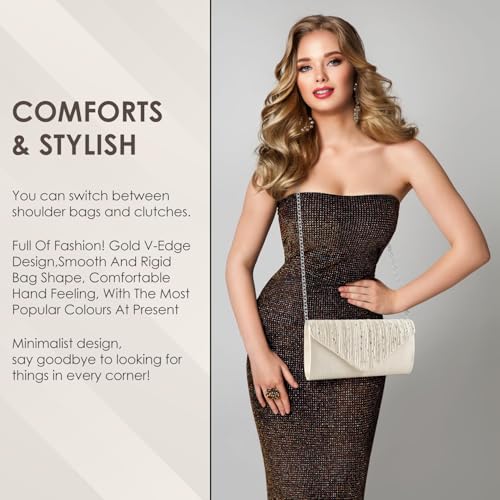 ERKOON Women Evening Clutch Bags, Prom Handbag Formal Party Clutches Wedding Purses Cocktail Promenade Shoulder with Detachable Strap - Image 3