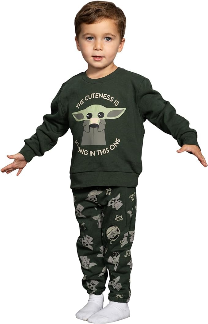 Star Wars Yoda Grogu The Cuteness is Strong in This One Green Sweatshirt and Pants Set - Image 3