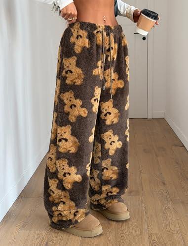 Image of ZAFUL Women's Fuzzy Plush Pajama Pants Wide Leg Pj Bottoms Lounge Pants | Soft Fluffy Sleep Pants Drawstring Elastic Waist Teddy Pjs for Women No Pockets