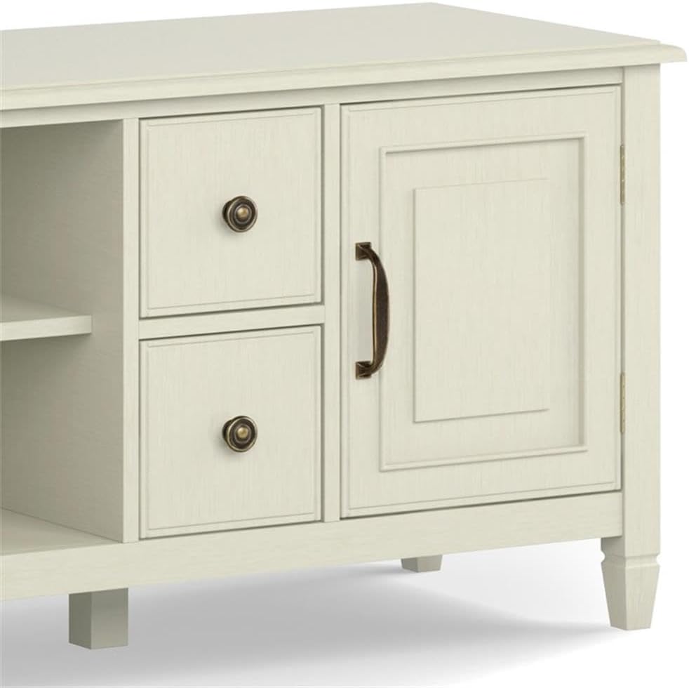 SIMPLIHOME Connaught TV Stand - 72 inch Wide Solid Wood Media Console in Antique White, Traditional Entertainment Center for Living Room for TVs up to 80 Inches with Drawers and Cord Management