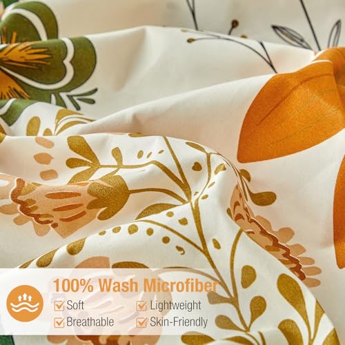 Image of Lekesky Queen Size Reversible Duvet Cover, Duvet Cover Queen Size 3 Piece Baroque Microfiber Botanical Bedding Set with Zipper Closure 8 Corner Ties