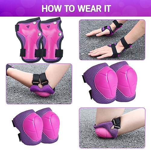 Wemfg Kids Protective Gear Set Knee Pads for Kids 3-8 Years Toddler Knee and Elbow Pads with Wrist Guards 3 in 1 for Skating Cycling Bike Rollerblading Scooter - Thumbnail 4